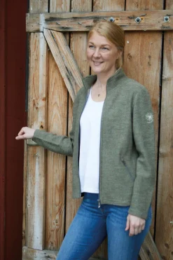 Ivanhoe of Sweden BELLA FULL ZIP, 60% FILTAD ULL, 40% LYOCELL — LICHEN GREEN New