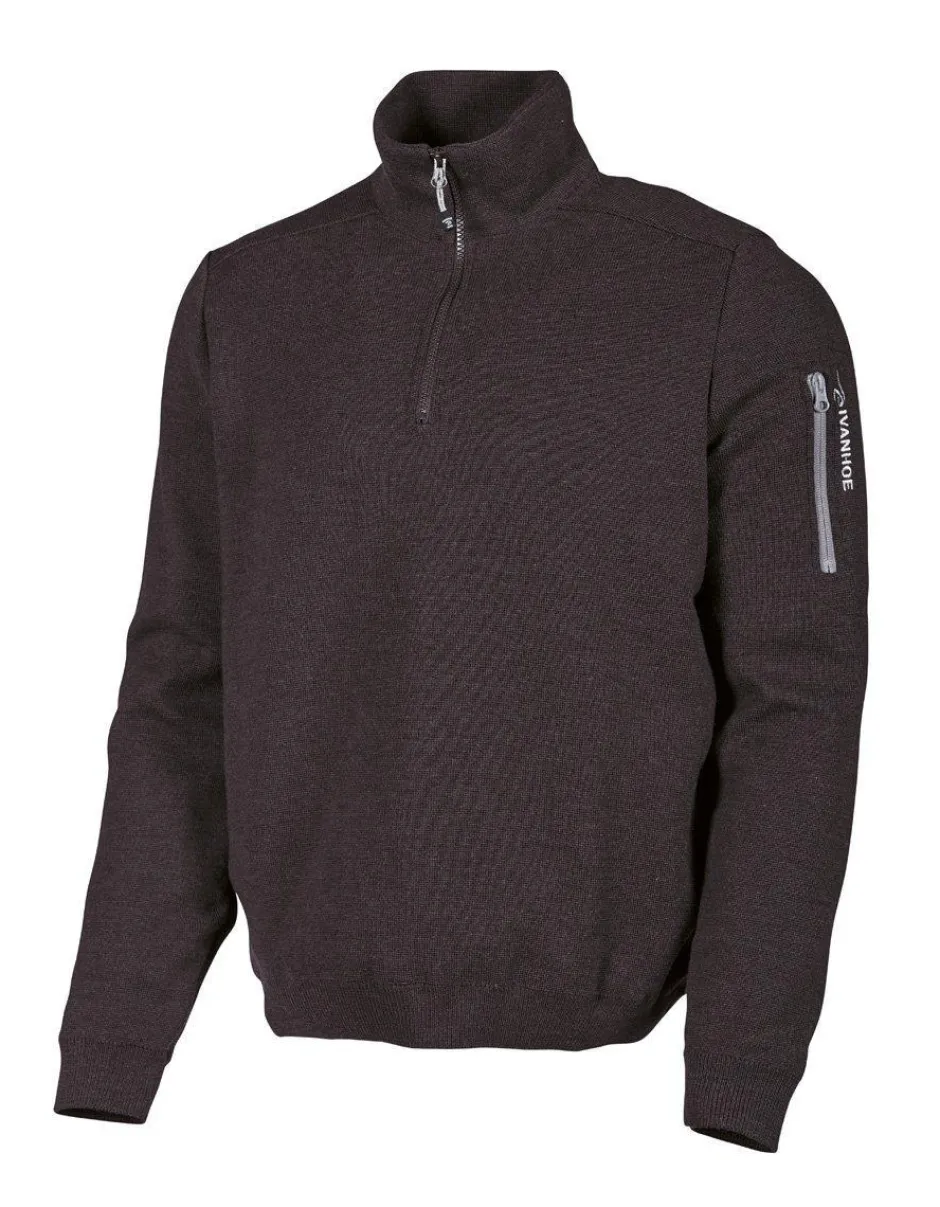 Ivanhoe of Sweden HADAR HALF ZIP WINDBREAKER, 100% EXTRA FINE MERINOULL — BLACK Fashion