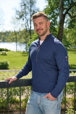 Ivanhoe of Sweden JOJJE HALF ZIP, 100% EXTRA FINE MERINOULL — STEELBLUE Outlet