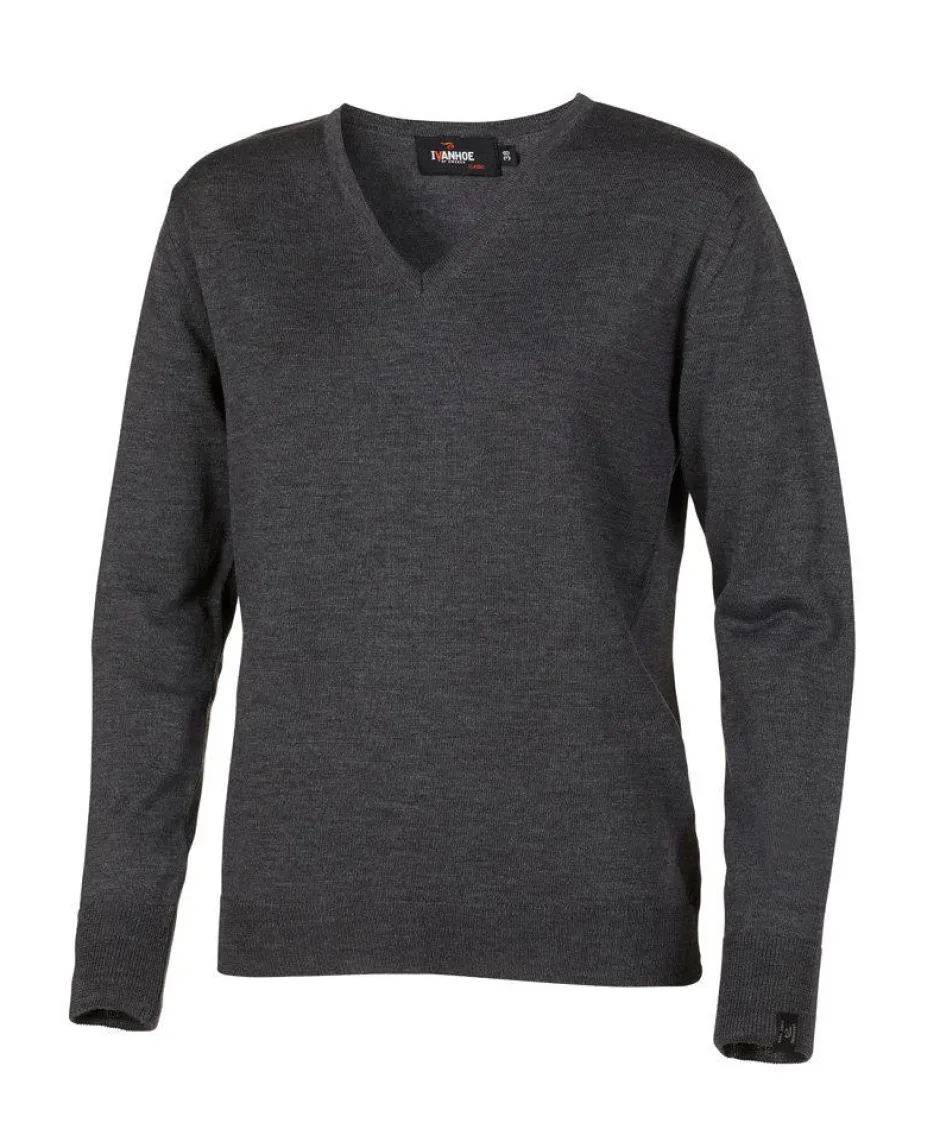Ivanhoe of Sweden MERINO V-NECK FEMALE, 100% EXTRA FINE MERINOULL — GRAPHITE MARL New